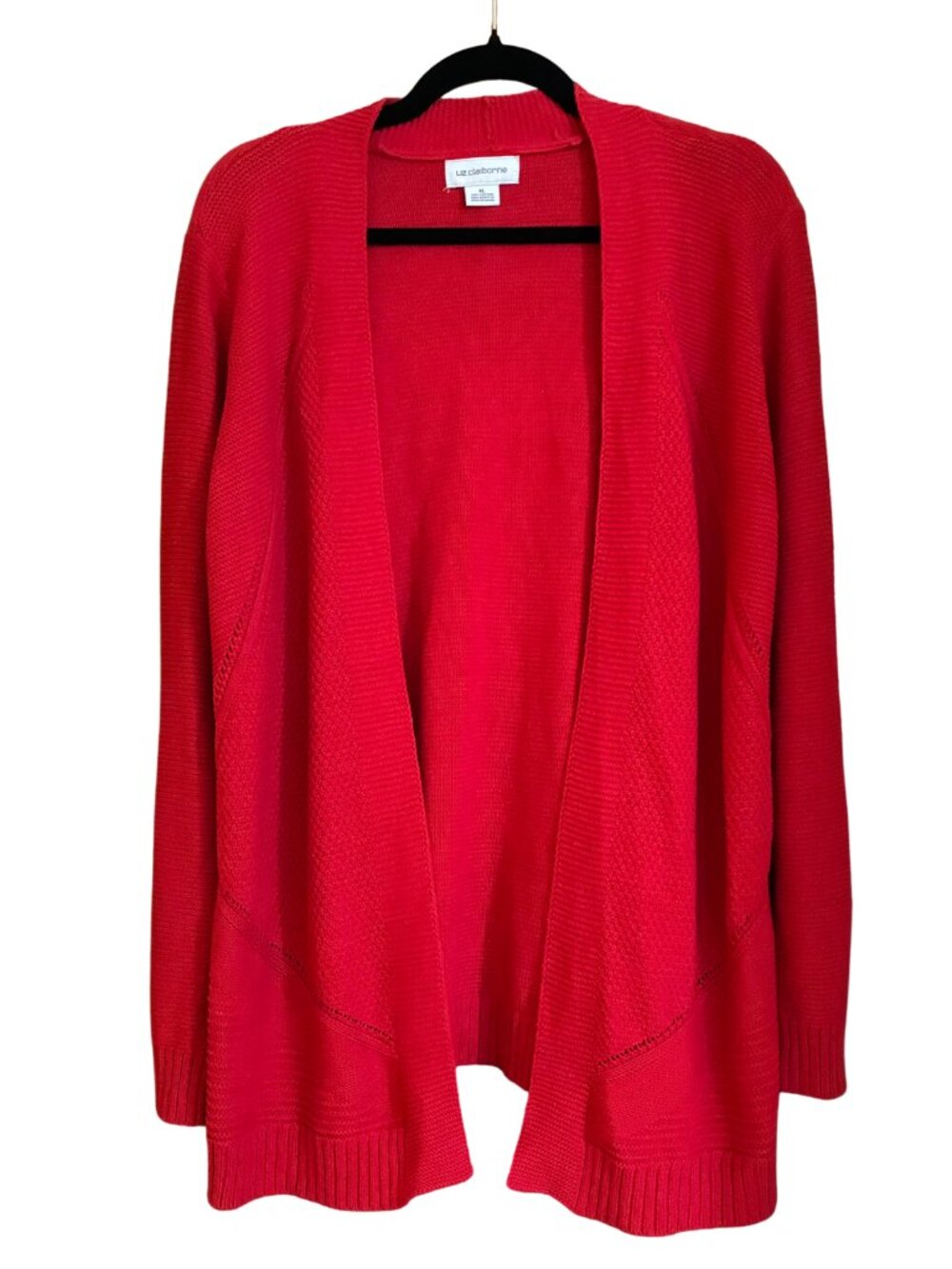 Liz Claiborne Women's XL Red Cardigan Classic Preppy Heritage Open Front Sweater